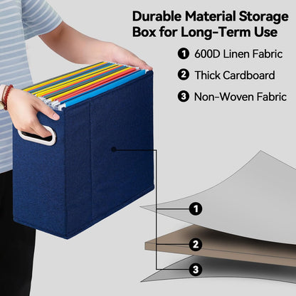 4 Packs Letter Size File Organizer, File Folders Organizer, Fabric Storage Box, Collapsible Paper Organizer with Metal Handle, Smooth PVC Rails, Only Box (Beige)
