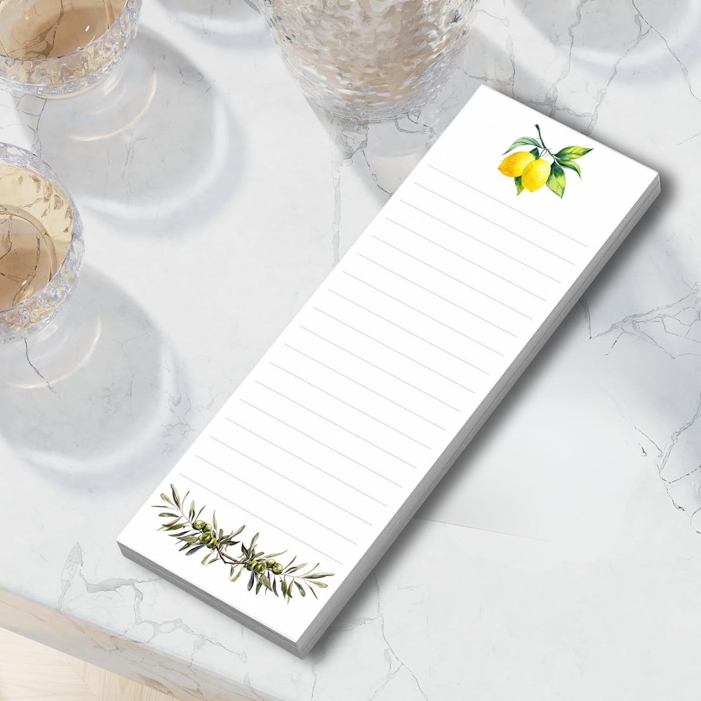 Lemon & Olive Branch To-Do List Notepad – Slim Vertical Memo Pad for Grocery Lists, Daily Notes & Kitchen Planning