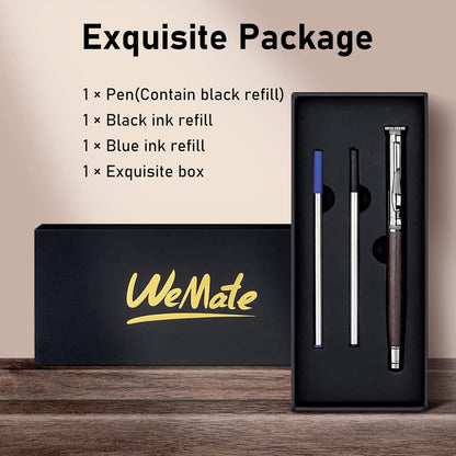 WEMATE Wood Rollerball Pen Set, Extra 2 Ink Refills(1 Black & 1 Blue), Fancy Writing Pen Nice Luxury Office Gift for Men, Professional and Executive, Cool Wooden Pen for Journaling - Red Padouk
