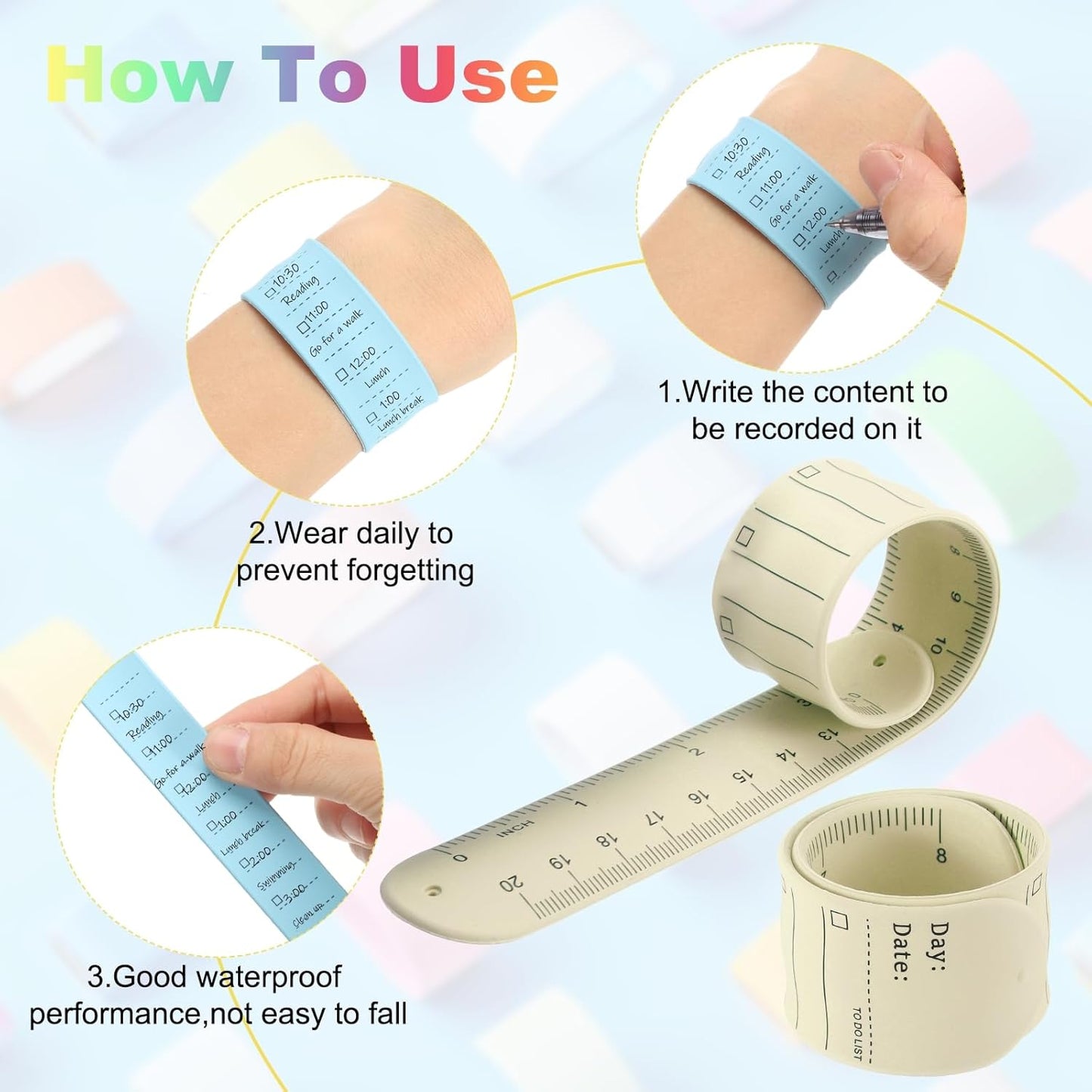 uxcell 2Pcs Writable Wrist Band, 9.45" x 1.18" Waterproof Slap Bracelet Reusable Writable Erasable to Do List Silicone Memo Wrist Bands for Planner Reminder (White)