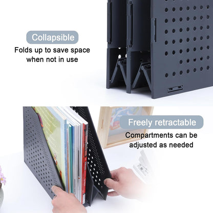 FRETONBA Collapsible Magazine File Holder with 2 Vertical Compartments Foldable Binder Holder for Desk Binder Storage Organizer Plastic Magazine Holders for Shelf, Light Gray