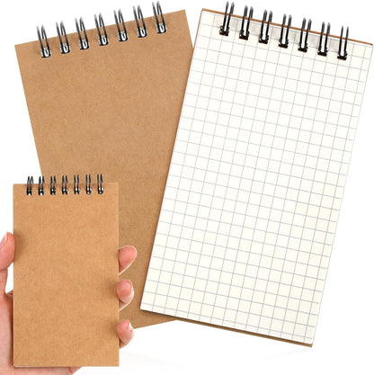 Jutom 2 Pcs Mini Pocket Notebooks Bulk 3x5 Graph Paper Top Spiral Notebook 120 Pages 80 Gsm Mini Grid Notepads Small Memo Pads for Home Classroom Office Business Work Supplies (Kraft)