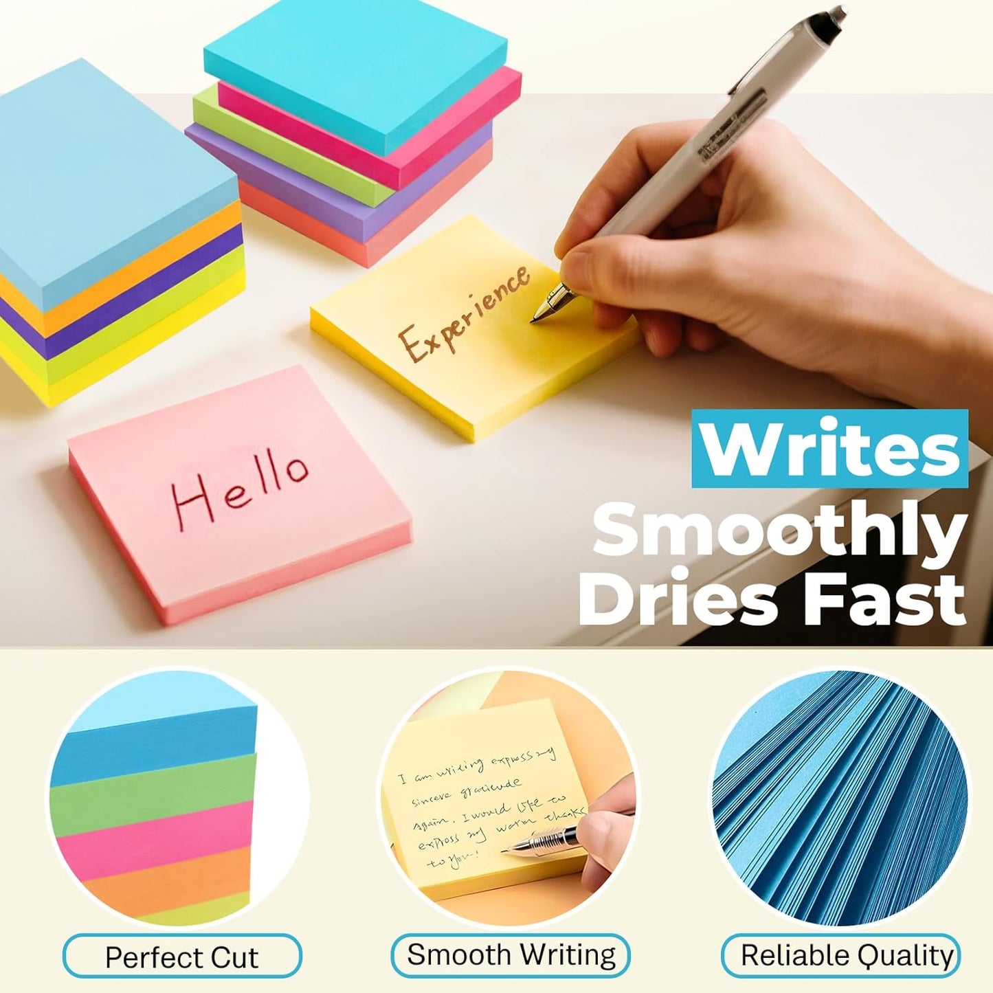 Sticky Notes 3x3 Inches, Bright Colors Self-Stick Pads, Easy to Post for Home, Office, Notebook,100 Sheets/pad (8 Pads)