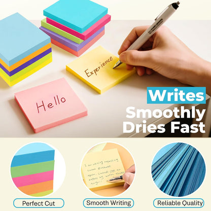 Sticky Notes 3x3 Inches, Bright Colors Self-Stick Pads, Easy to Post for Home, Office, Notebook,100 Sheets/pad (8 Pads)
