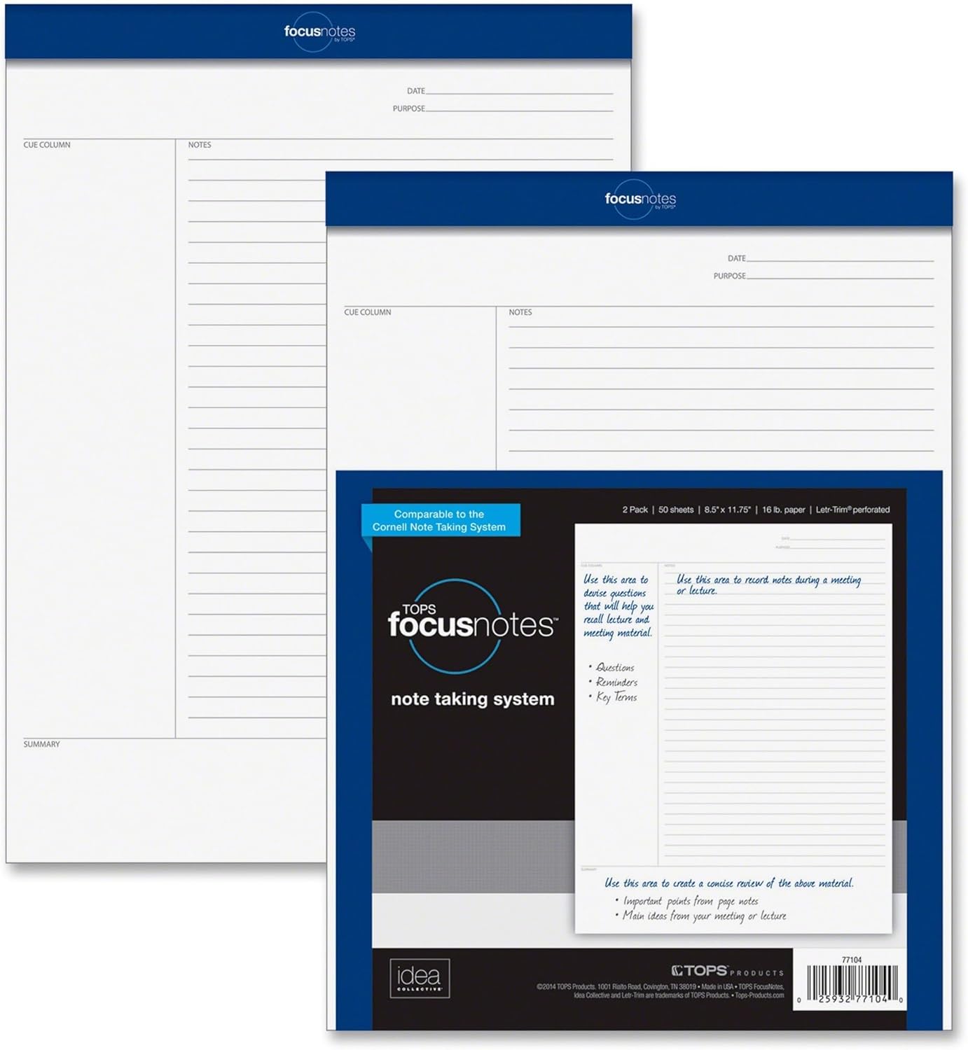Oxford 8-1/2 x 11-3/4 Inches, Cornell Rule Legal Ruled Writing Pad (77104) ,50 sheets per pad; pack of 2 pads