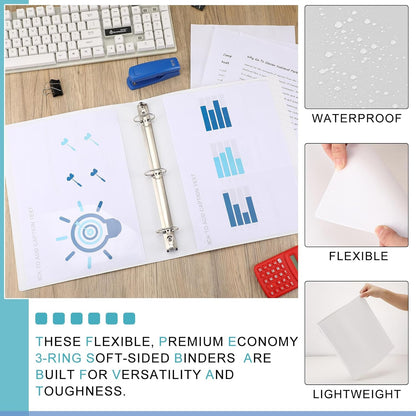 Fulmoon 12 Pcs Economy View 3 Ring Plastic Binder 12.2 x 9.8 Inch Plastic Round Ring Binders with Pockets Notebinder for Meetings for Home, Office, School(White, 1/2 Inch)