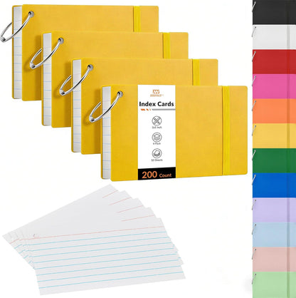 NEEWAY Ruled Index Cards with Ring 3x5 Inches, 200 Count Note Cards Lined, Flash Cards with Rings for Studying, Home and Office (Black)