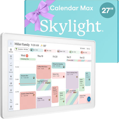 Skylight Calendar Max: 27-Inch Smart Digital Calendar & Chore Chart, Family Organizer with Interactive Touchscreen Display – Wall Mountable in Portrait or Landscape, Classic White Frame