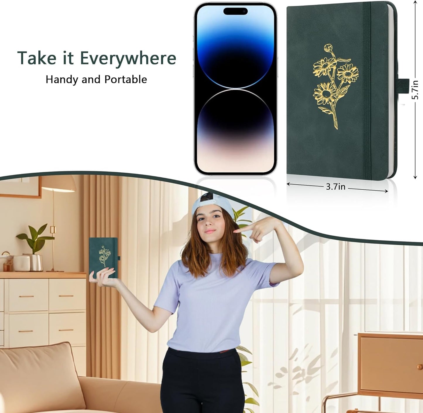 BOBO RABBIT 3 Pack Pocket Notebook Journals Mini A6 Sunflower Floral Notepads Total 600 Pages Aesthetic Hardcover College Ruled Lined Notebooks for Note Taking Travel Office School Supplies, 3.7"x 5.7"