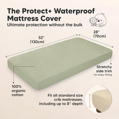 2-Pack Waterproof Crib Mattress Protector Cover Fitted - Quiet Baby Crib Mattress Pad Sheets, 52" x 28" Soft Quilted Cotton Baby Sheet, Machine Washable, Easy Fit, Durable (Soft White/Mavy)
