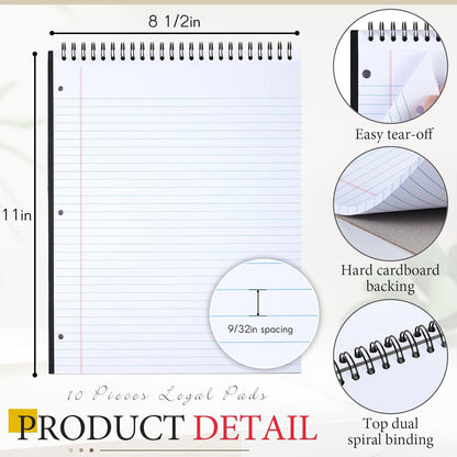 MotiMind 10 Pack 8.5" x 11" Top Spiral Notebook with 3 Hole Punched Morandi Colors Legal Pads College Ruled Notepad 50 Sheets Hard Cardboard Paper Wirebound Notepad for Office School Business