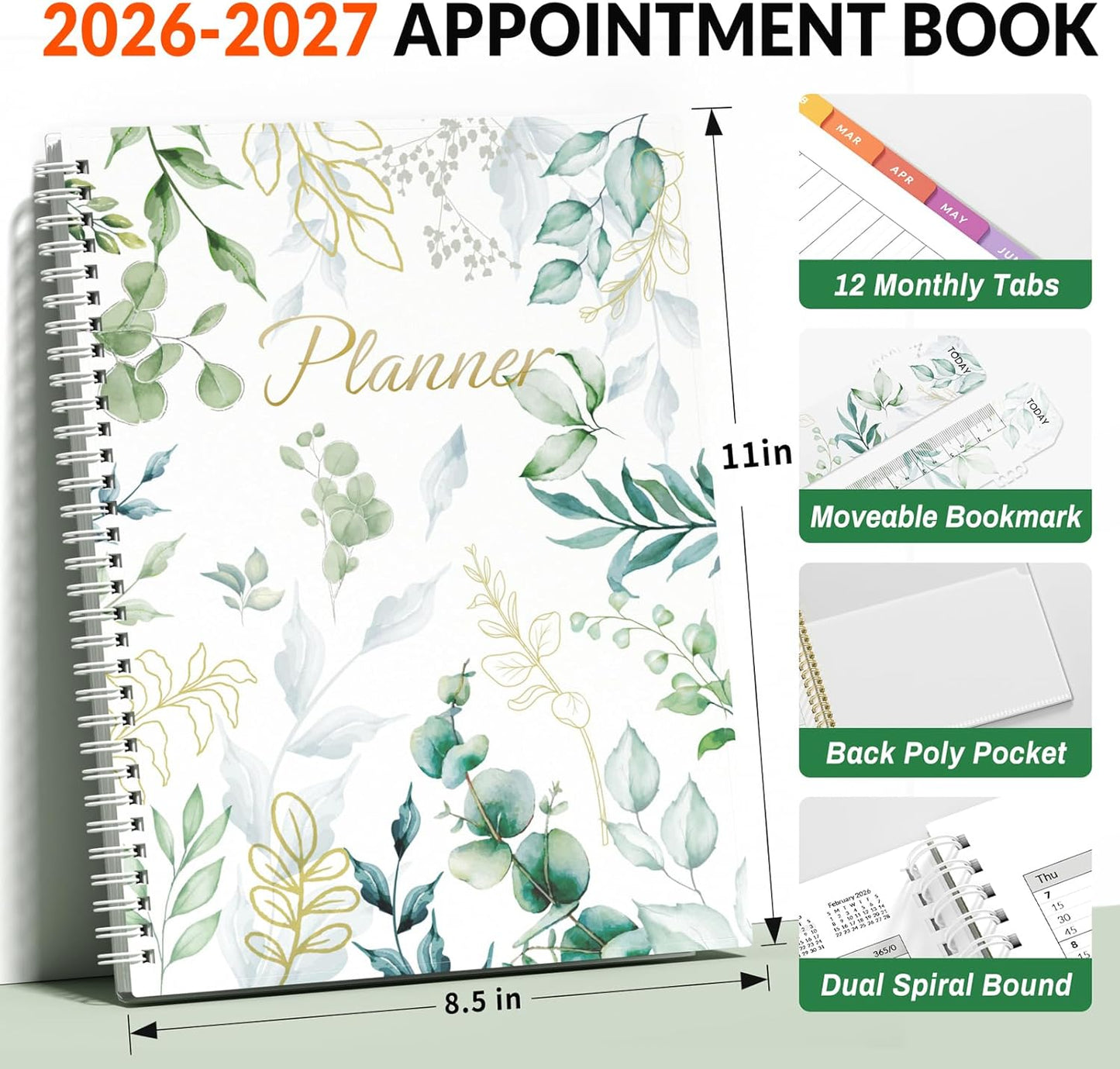 SUNEE 2026-2027 Appointment Book, Quarter-Hourly, Weekly & Monthly - from July 2026 to June 2027, 8.5"x11" Academic Planner, Flexible Cover, Note Pages, Bookmark, Spiral Binding, Black