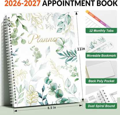 SUNEE 2026-2027 Appointment Book, Quarter-Hourly, Weekly & Monthly - from July 2026 to June 2027, 8.5"x11" Academic Planner, Flexible Cover, Note Pages, Bookmark, Spiral Binding, Black