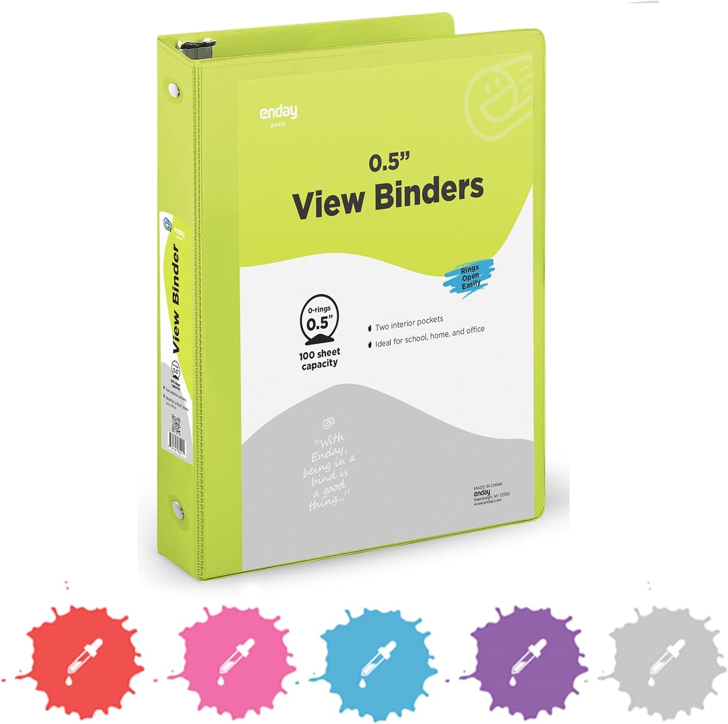 3 Inch Binder 3 Ring Binders Green, Slant D-Ring 3” Clear View Cover with 2 Inside Pockets, Heavy Duty Colored School Supplies Office and Home Binders – By Enday