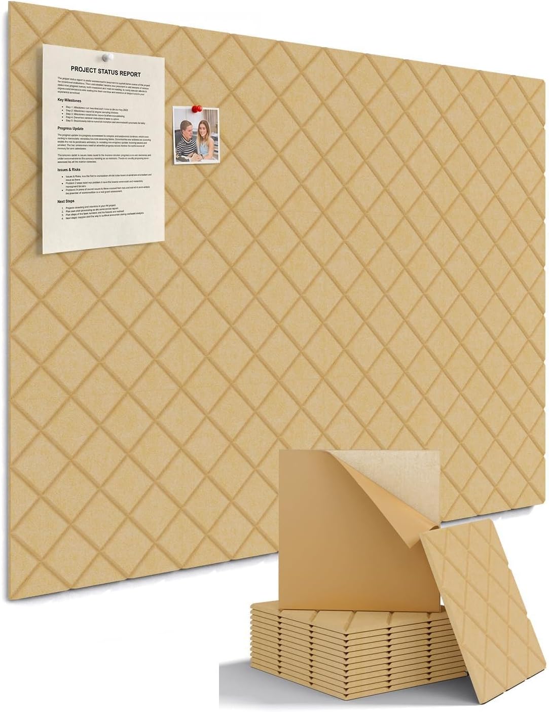 Kuchoow Bulletin Cork Board Large 47.2" x 35.4" Felt Notice Pinboard for Office Walls & Home, Self Adhesive 12 Pack Black Decorative Bulletin Mood Board Corkboard for for Bedroom, Display, Memo, Photo