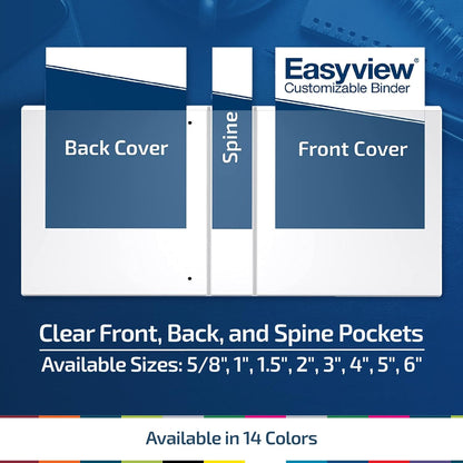 Easyview Premium 3-Ring Binders with Clear-View Covers and D Rings, Binders for School or Office, 5 Inch, Pack of 4, White