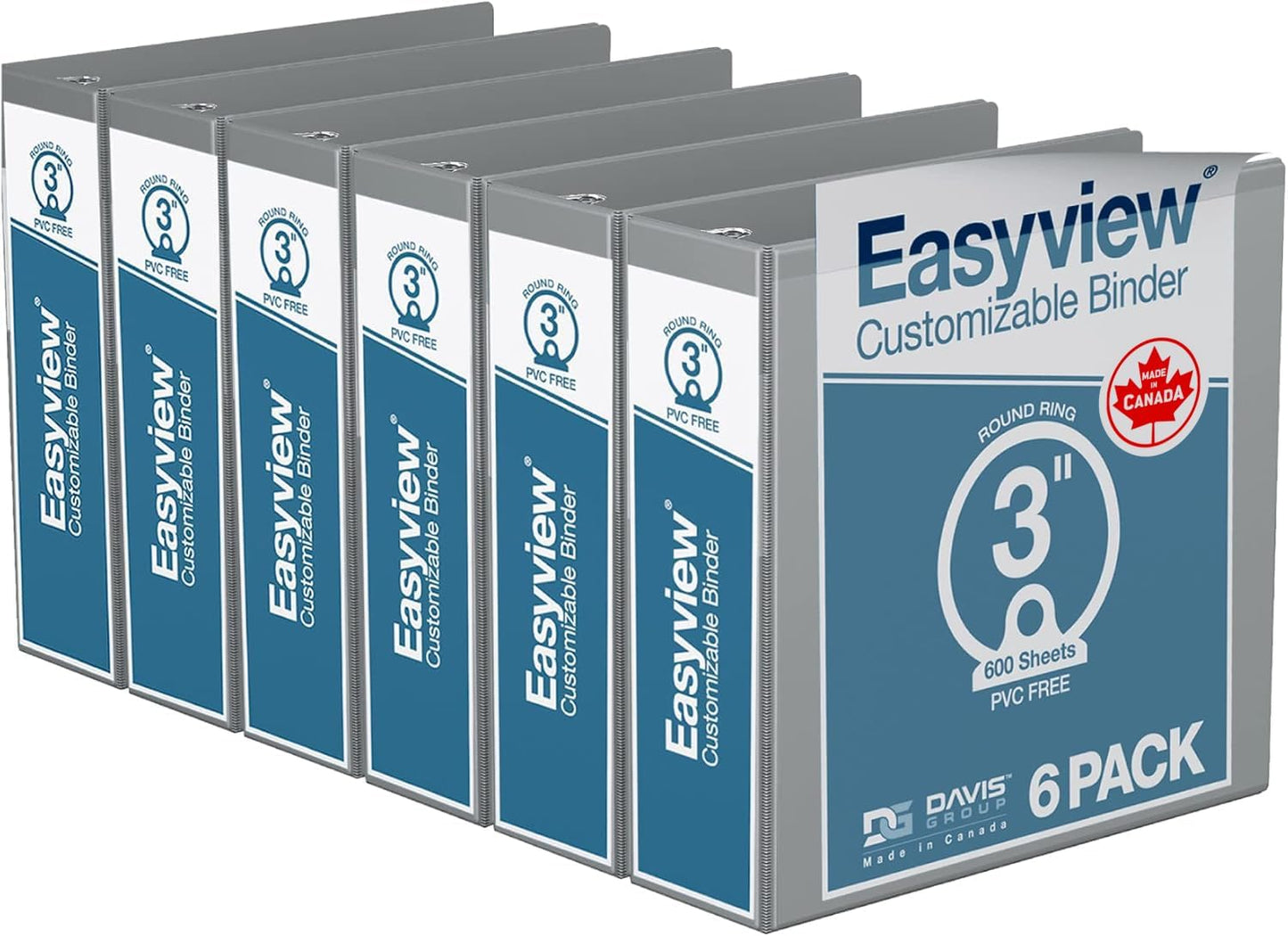 Easyview Premium 3-Ring Binders with Clear-View Covers and Round Rings, Binders for School or Office, 1 Inch, Pack of 6, Navy Blue