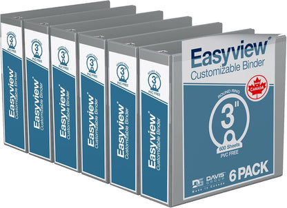 Easyview Premium 3-Ring Binders with Clear-View Covers and Round Rings, Binders for School or Office, 1 Inch, Pack of 6, Navy Blue