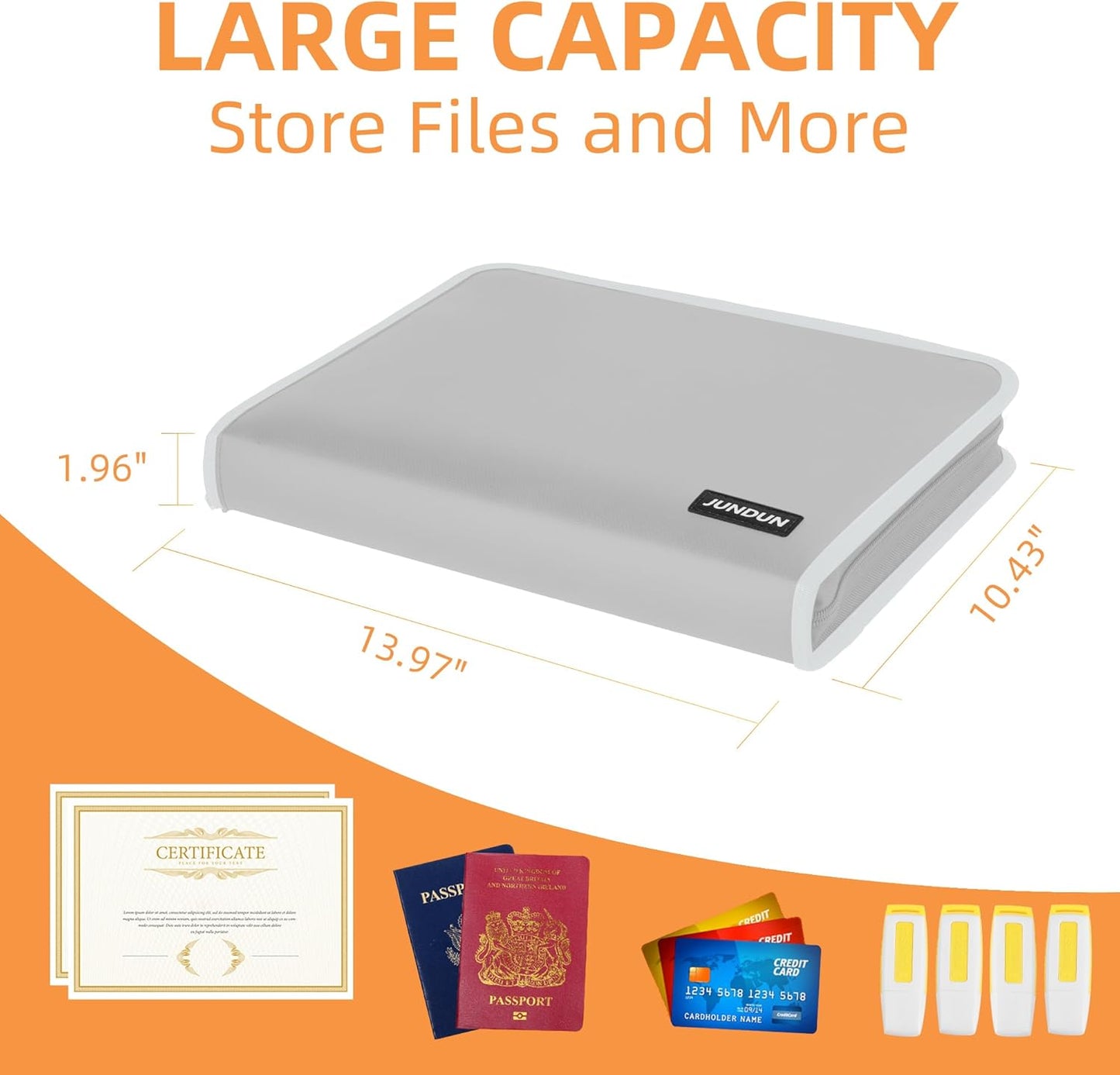JUNDUN Accordion File Organizer - Fireproof Accordion Folder with Zipper & Labels - 13 Pocket Expanding File Folder with Multi-Pockets Document Organizer Folder for Letter A4 Files | Receipt and More