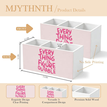 Don't Overthink It Inspirational Pencil Pen Holder for Desk, Pink Positive Affirmations Wooden Box Sign Pen Holder Organizer for Home Office School Desk Accessories