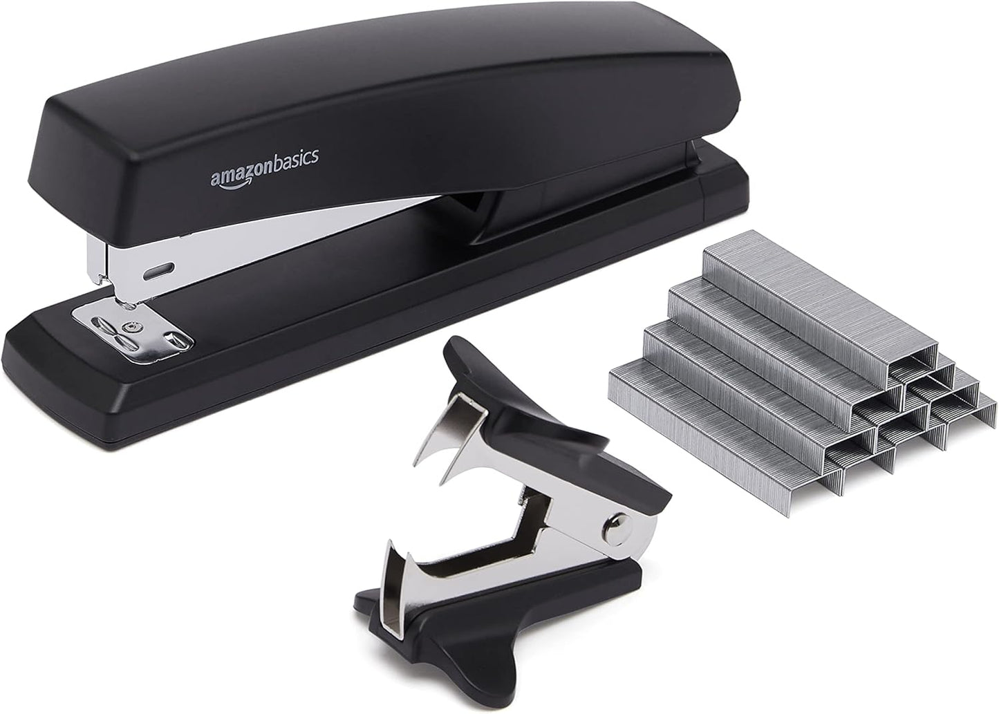 Amazon Basics Office Stapler with 1000 Staples, 25 Sheet Capacity, Non-Slip, Black, Home Office