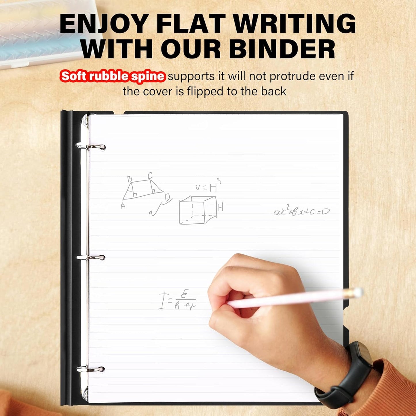 Telescoping 3 Ring Binder-4PCS, Flexible Binder with Elastic Rubble Spine+3 Round Rings, Flat Writing Binder, 4 Bright Colors