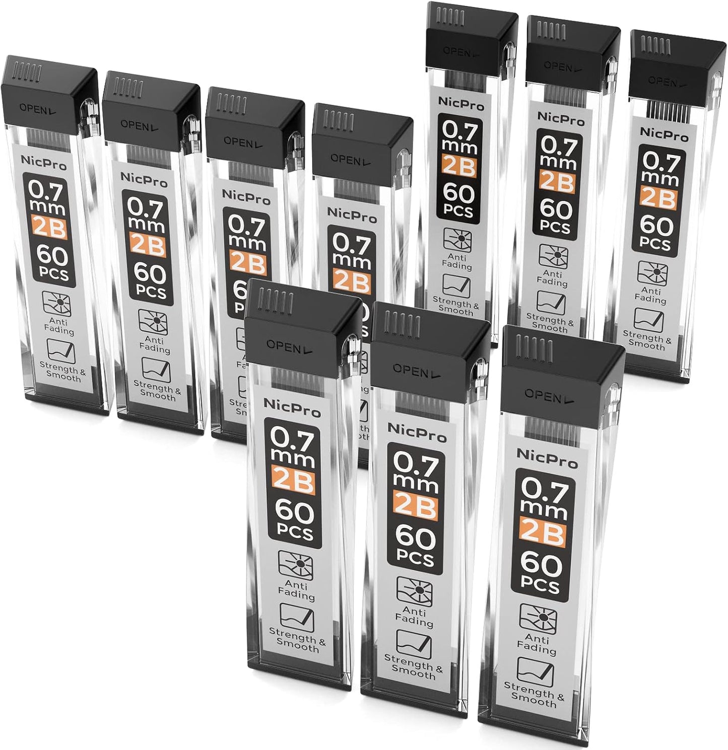 Nicpro 600 PCS Lead Refills 0.5mm HB #2 Break Resistant Mechanical Pencil Refills 0.5 mm, 60 Pack Per Tube, 10 Tubes