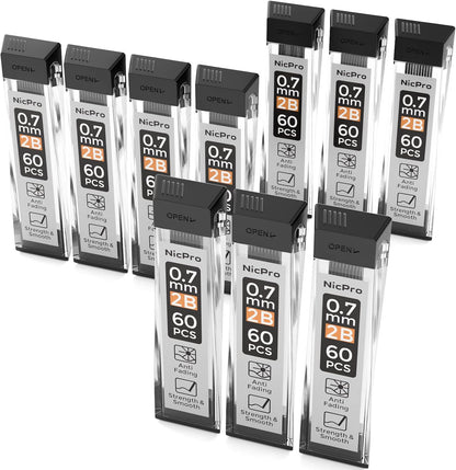 Nicpro 600 PCS Lead Refills 0.5mm HB #2 Break Resistant Mechanical Pencil Refills 0.5 mm, 60 Pack Per Tube, 10 Tubes