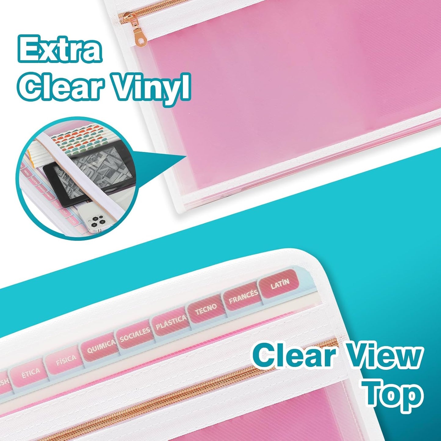 H4D 13 Pocket Expanding File Folder Organizer with Front Clear Pounch, Accordion File Organizer with Zipper Clourse, Fit for Letter Size Papers, Pink