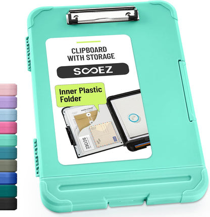 Sooez Reinforced Clipboard with Storage, Inner Plastic Folder Attached, Heavy Duty Plastic Clip Boards 8.5x11 with Pen Holder, High Capacity Nursing Clipboard for Teacher Office Home, Letter / A4 Size