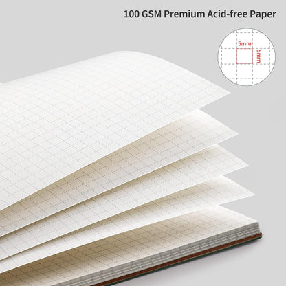 RETTACY Graph Grid Paper Notebook, 96 Pages, A4 Large Size (8.5'' x 11''), 5 Squares per Inch, Leather Softcover, 100 GSM Thick Paper, for School, Students, Math, Engineering (Navy Blue)