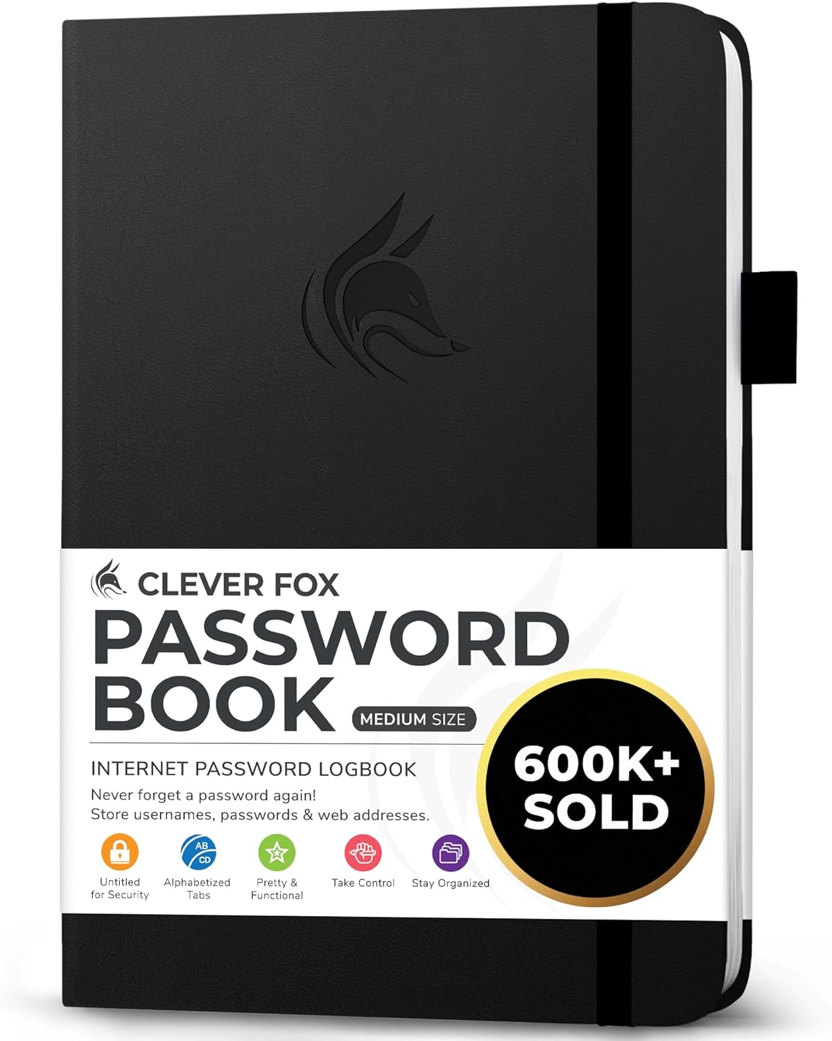 Clever Fox Password Book with alphabetical tabs. Internet Address Organizer Logbook. Small Pocket Password Keeper for Website Logins (Orange)