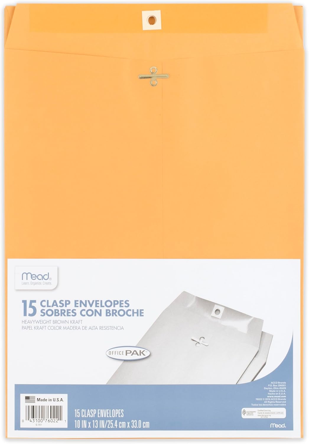 Mead Envelopes, 9" x 12", Clasp Closure, Brown Kraft All-Purpose 24-lb Paper Mailing Envelopes, 20 Count (76020)