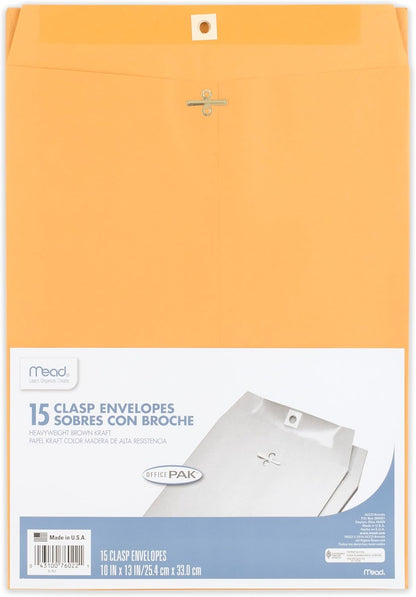 Mead Envelopes, 9" x 12", Clasp Closure, Brown Kraft All-Purpose 24-lb Paper Mailing Envelopes, 20 Count (76020)