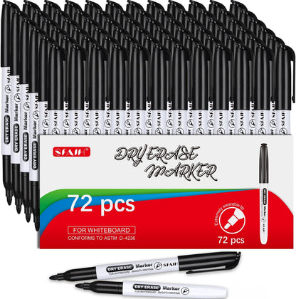 SFAIH Fine Tip Dry Erase Markers - 24 Pack Black Whiteboard Erasable Markers Bulk for Kids Adults, Ideal for Classroom School Office Home Use on White Board, Non-Toxic Easy Clean