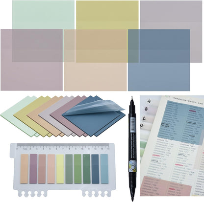 YOUDEFUL 1600pcs Translucent Sticky Note Tabs, Morandi Page Markers for Annotating Books,Repositionable Book Flags Tabs Strip with Binders, Clear Sticky Notes,Page Tabs,Index Tabs