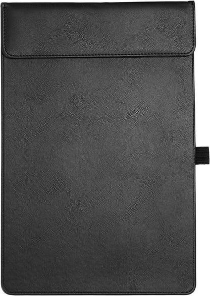 PATIKIL A4 Letter Size PU Leather Clipboard, 9.5"x13.5" Business Magnetic Padfolio with Pen Holder Organizer Office Folder Writing Board Style 2, Black