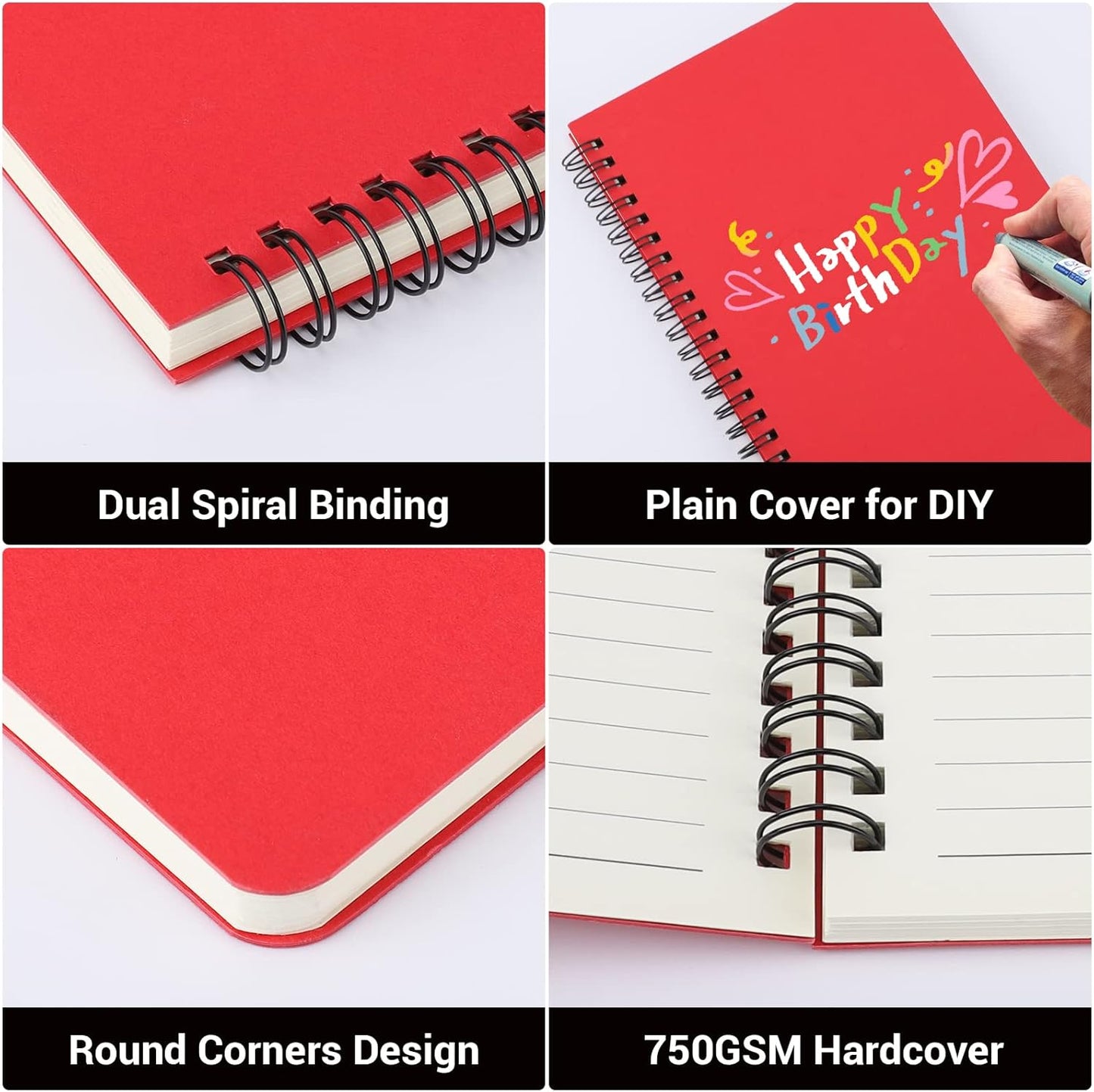 EUSOAR Spiral Notebook, A5 12packs 5.5"X8.3" 120 Pages Lined Travel Writing Notebooks Journal, Memo Notepad Sketchbook, Students College Office Business Subject Diary Ruled Book Journal-Black Cover