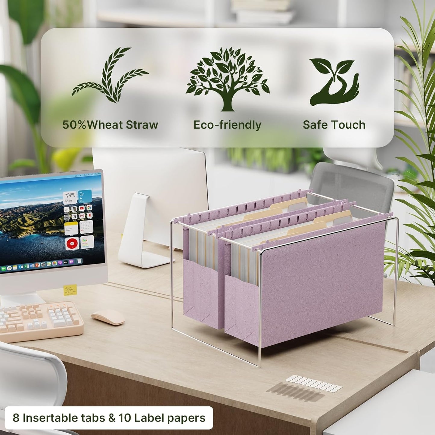 XINGIA Wheat Straw Reinforced Hanging File Folders Legal Size,4 Inch Expansion File Organizer,6 Pack Extra Capacity File Cabinet Folders for Bulky Files,Medical Charts,Filing Folders Hanging with Tabs