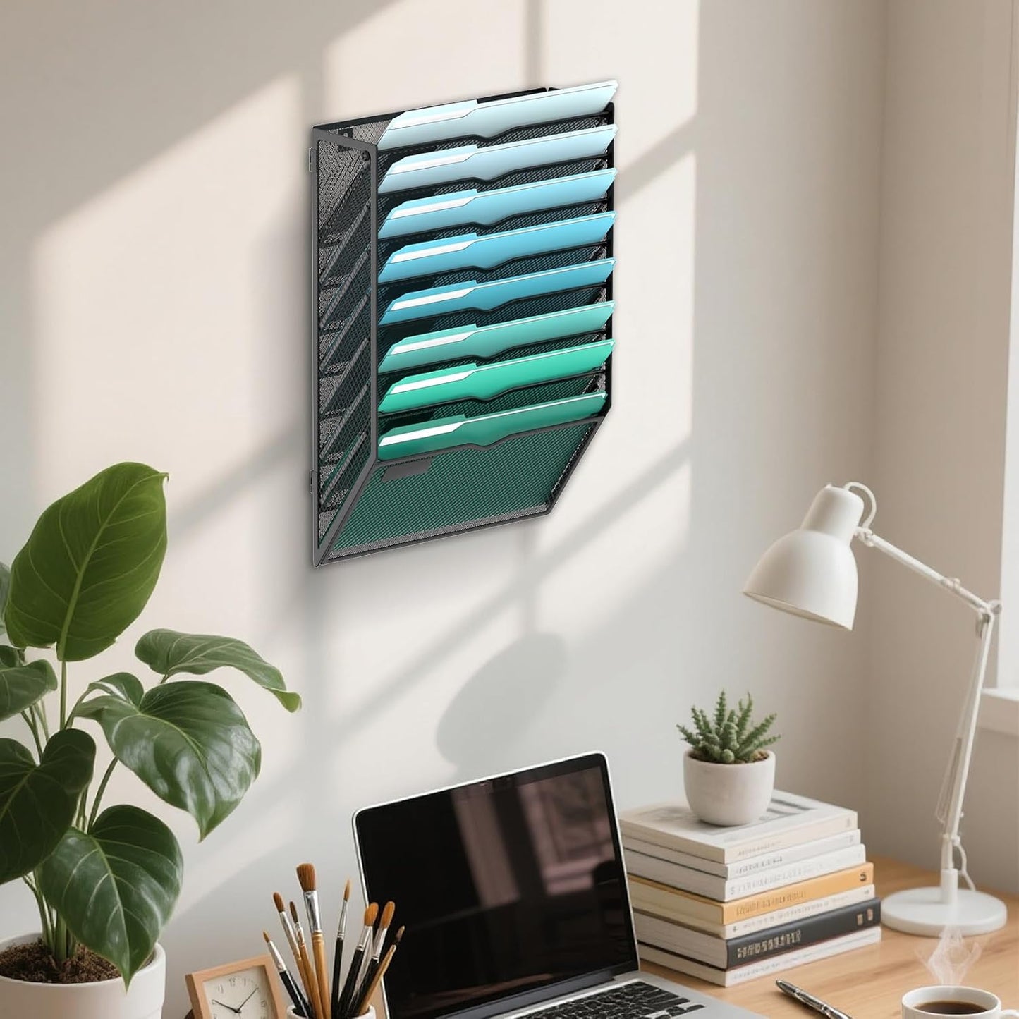 SUPEASY 10-Tier Wall File Organizer, Hanging Wall Files for Papers, Folders, Magazines, Clipboard, Wall Organizer for Office Home School Classroom, Black