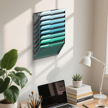 SUPEASY 10-Tier Wall File Organizer, Hanging Wall Files for Papers, Folders, Magazines, Clipboard, Wall Organizer for Office Home School Classroom, Black