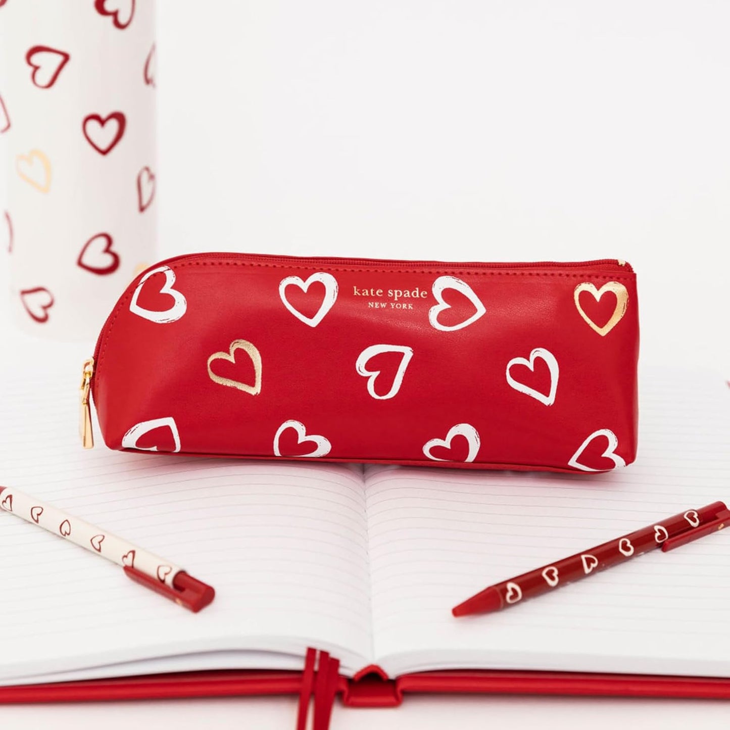 kate spade new york Pen and Pencil Case with Office Supplies, Zip Pouch Includes 2 Pencils, Sharpener, Eraser, and Ruler, Polka Dots (black/white)