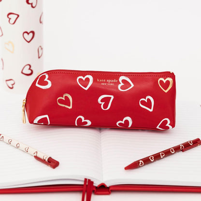 kate spade new york Pen and Pencil Case with Office Supplies, Zip Pouch Includes 2 Pencils, Sharpener, Eraser, and Ruler, Polka Dots (black/white)