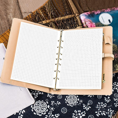 A5 Grid Refill Paper, 6-Hole Graph Paper, 100Sheets / 200Pages Loose-Leaf Grid Paper, 100gsm White Paper, 5.8" x 8.3 "