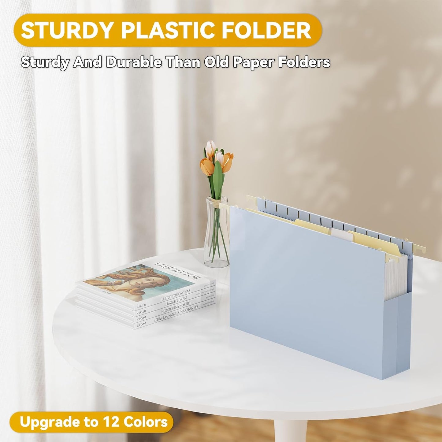 Letter Size Hanging File Folders Extra Capacity,2" Expandable Plastic Hanging File Organizer for Filing Cabinet Office Home,12 Pack Sturdy Pastel Heavy Duty Hang Folder with Tabs,for File Box