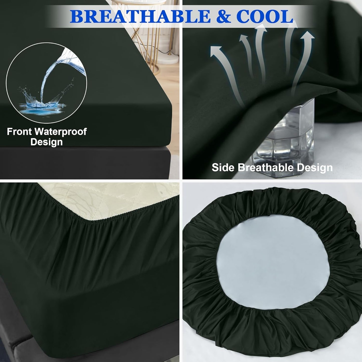 Sufdari Mattress Protector,Waterproof 18" Deep Pocket Mattress Cover Fitted Sheet Style with Elastic Rubber Band,Washable and Easy Care-Black,Queen