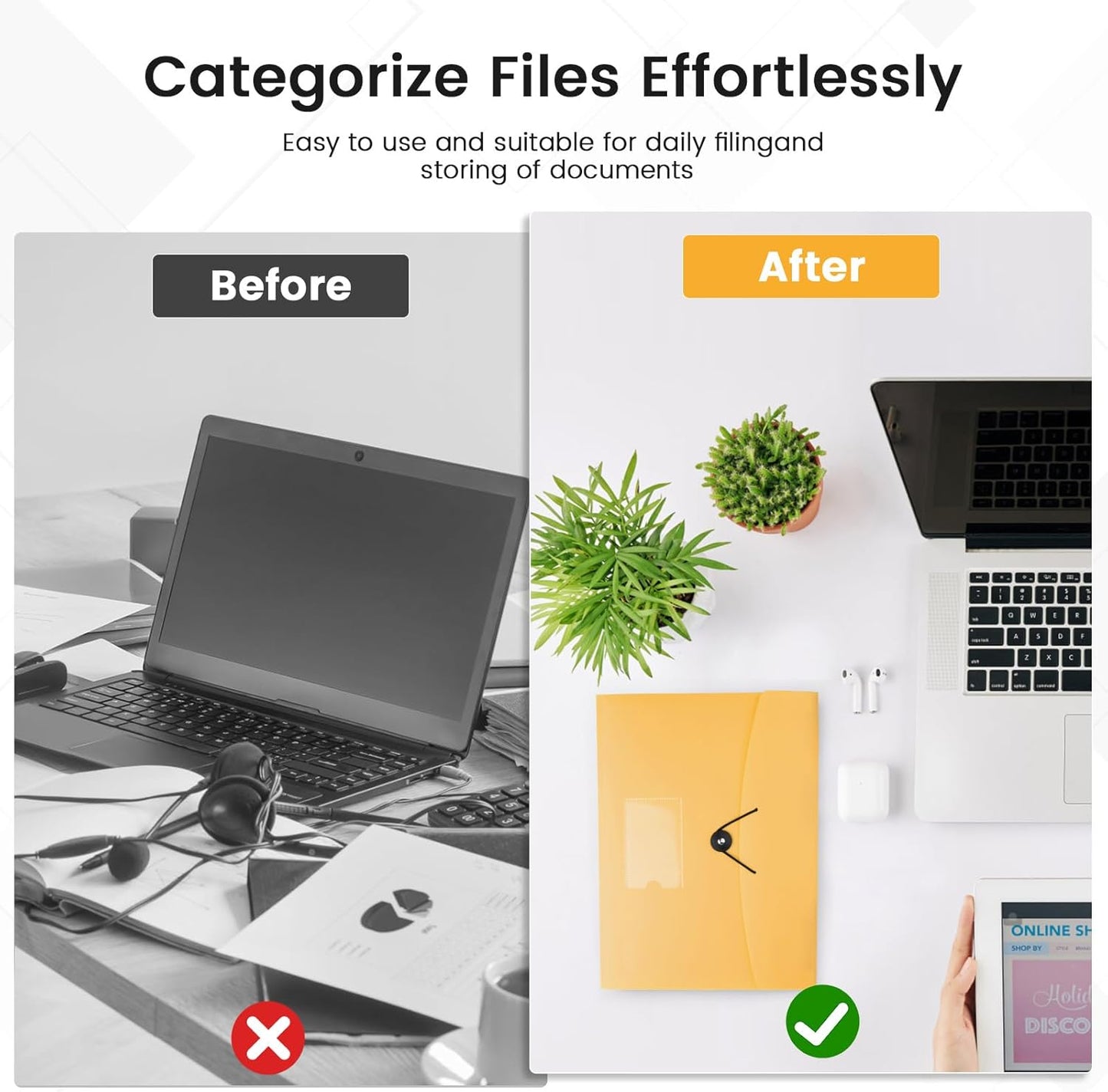 13 Pocket Expanding File Folder Accordian File Organizer, A4 Letter Size Paper Document Receipt Holder for School Office Supplies, Black