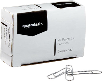 Amazon Basics No. 1 Paper Clips, Smooth, 1000 Count (10 Pack of 100), Silver