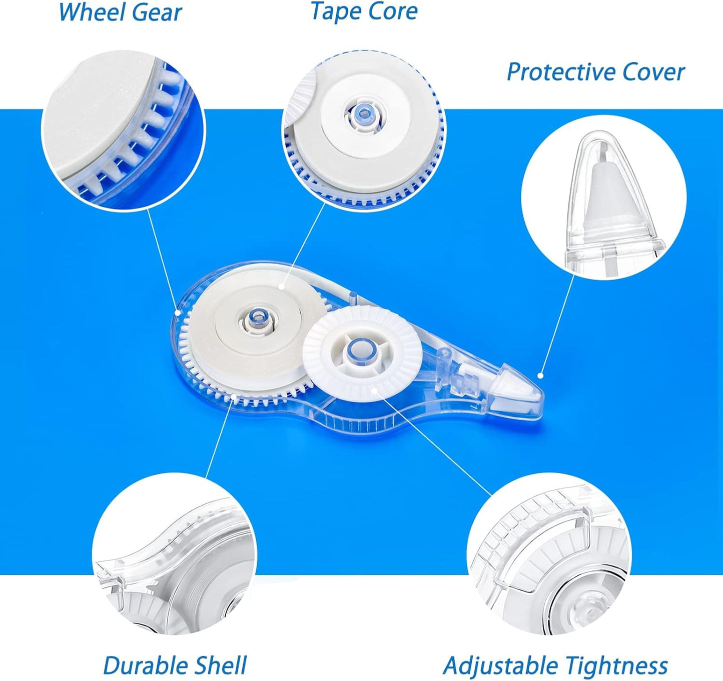 White Correction Tape 10 Pack, Easy Use Roller Applicator, Instant Dry, Jam Free PET Film, Smooth Precise Corrections for School, Office, Home,1/5" X39Ft