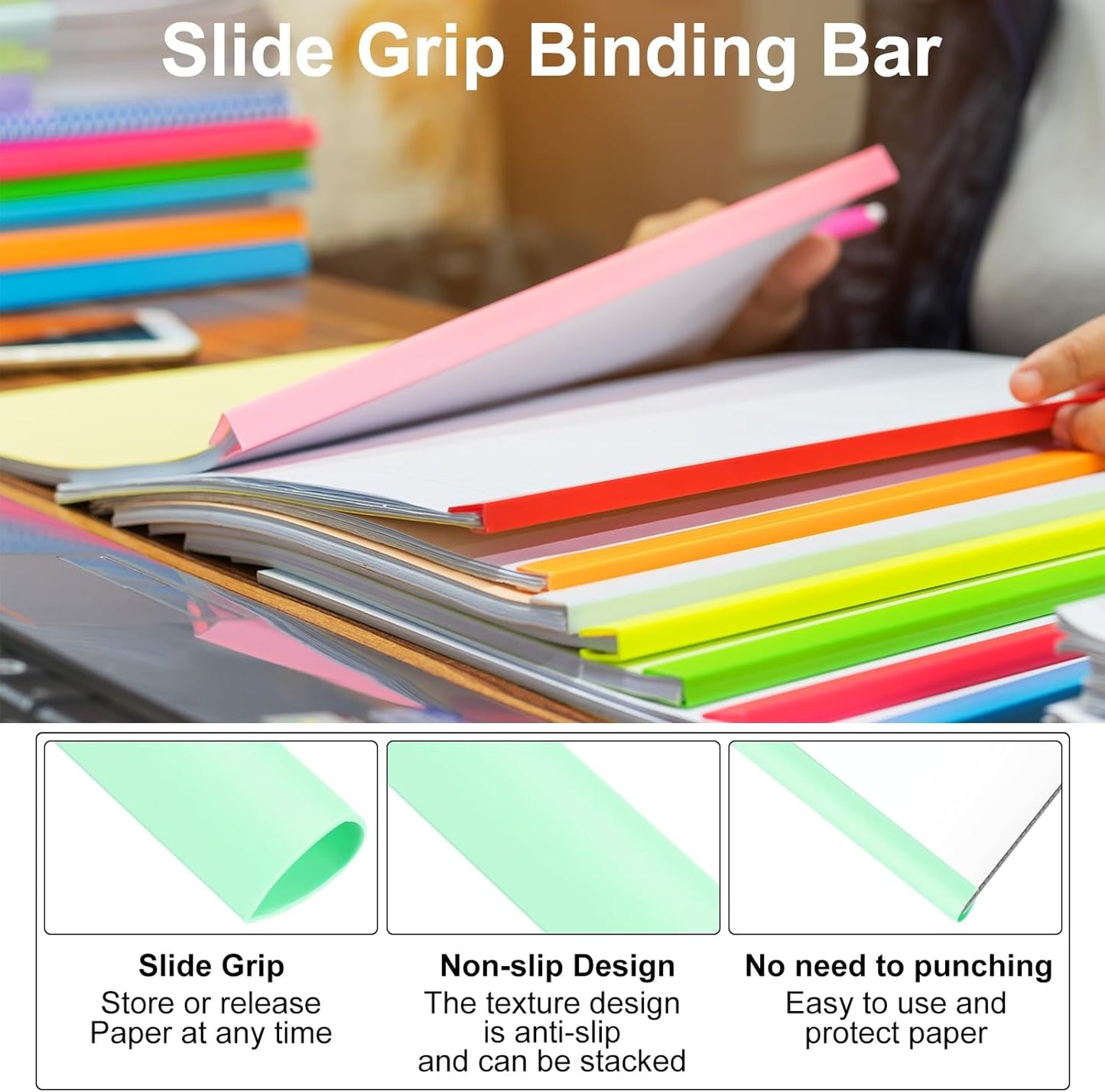 PATIKIL 30Pcs Binding Bars, 8mm Binding Bars Slide Grip 50 Sheets Capacity A4 Size Report Binder Teardrop Shape Presentation Binder for Report Cover Resume, White